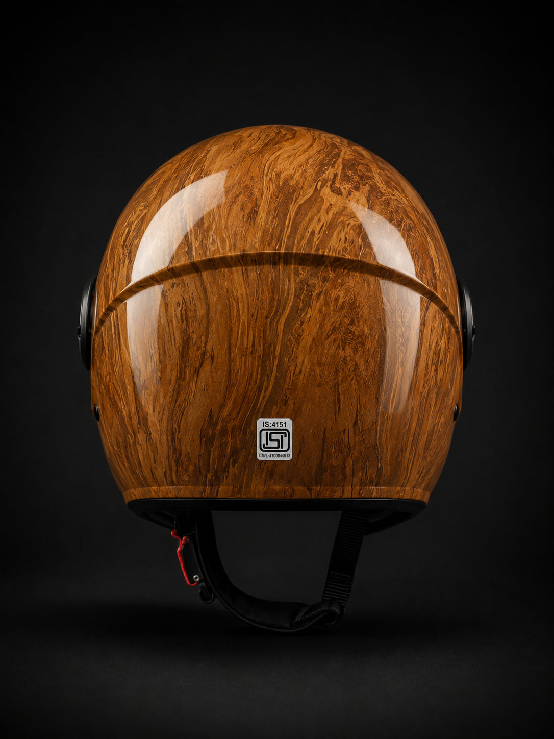 AVRO Wooden Spark helmet - rear view with ISI mark